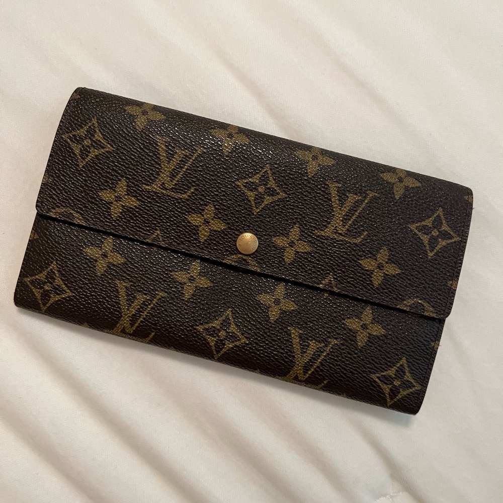 Brown Gold-tone Hardware Monogram Coated Canvas Sarah Continental Wallet
